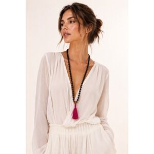 108 Bead Lava‎ Stone Rudraksha Mala Necklace Om Charm Hot Pink Tassel